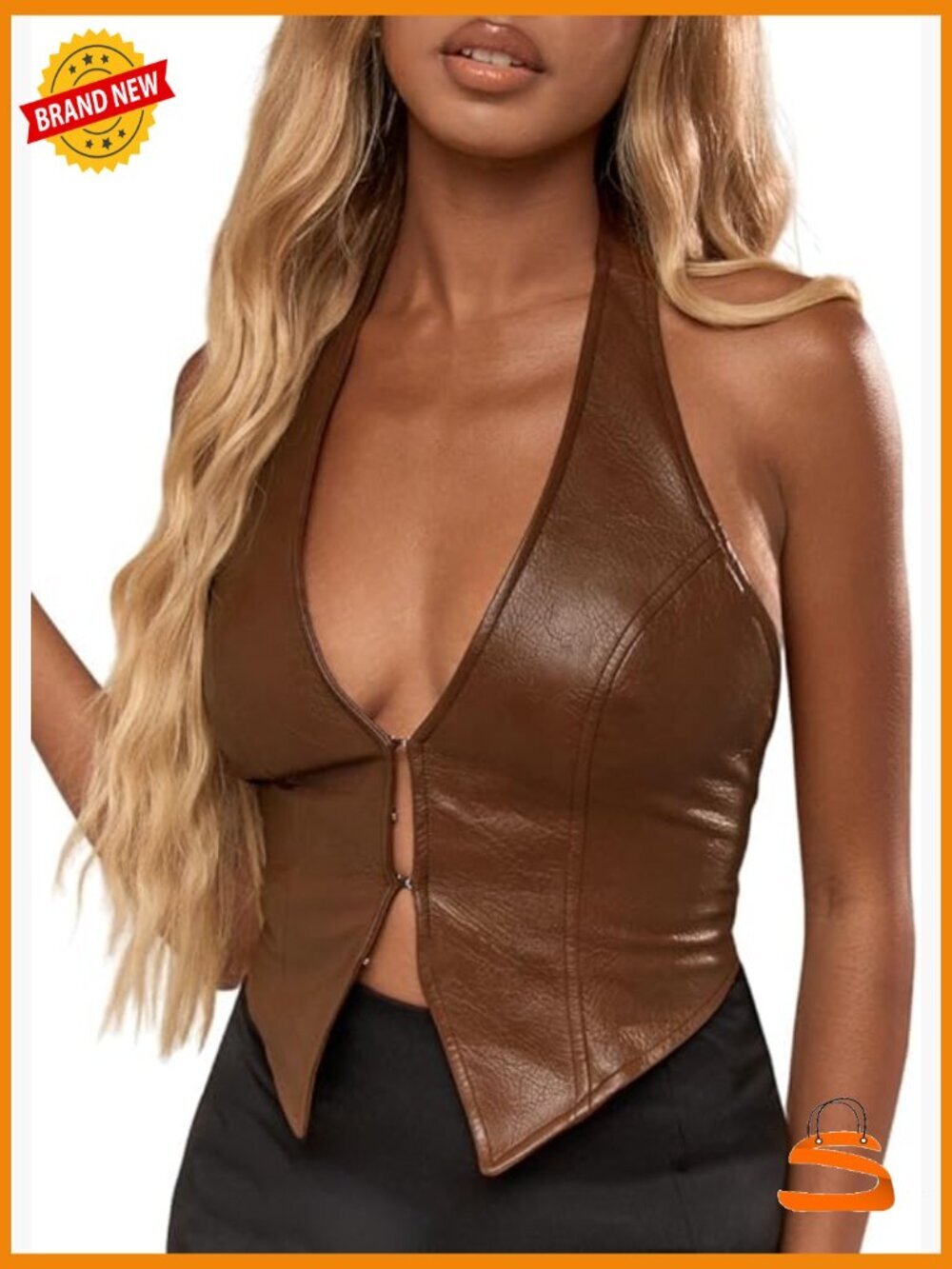 PU Leather Halter Tank Top Corset Clubwear Crop Top